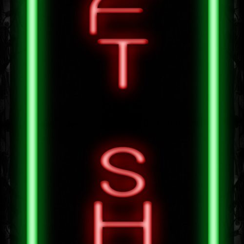 Image of 11561 Gift Shop with vertical border Neon Sign_32 x12 Black Backing