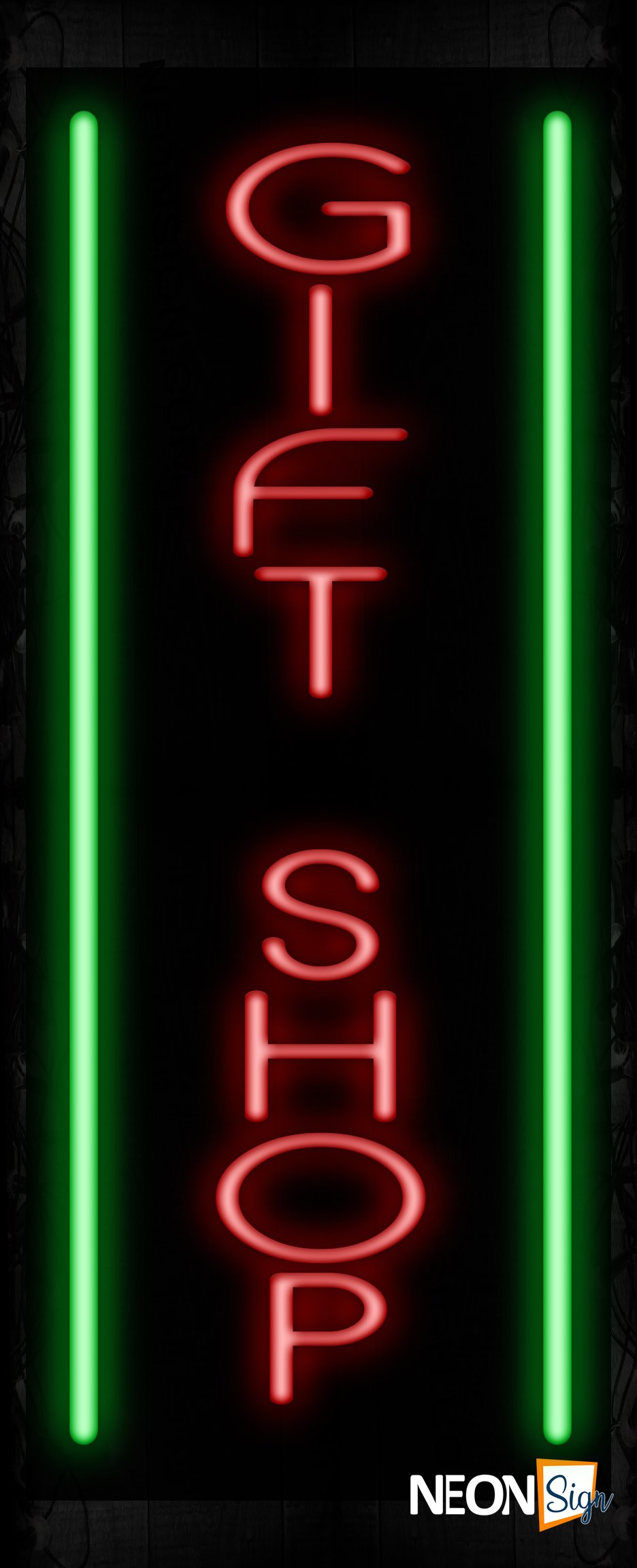 Image of 11561 Gift Shop with vertical border Neon Sign_32 x12 Black Backing