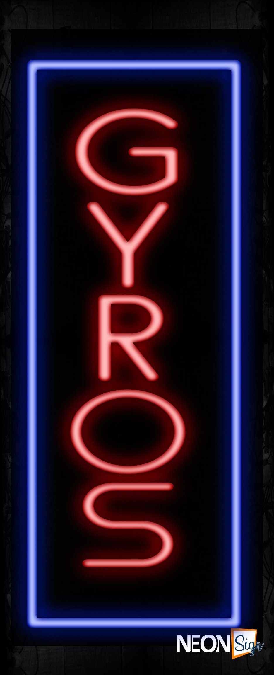 Image of 11568 Gyros in red with blue border (Vertical) Neon Signs_32 x12 Black Backing