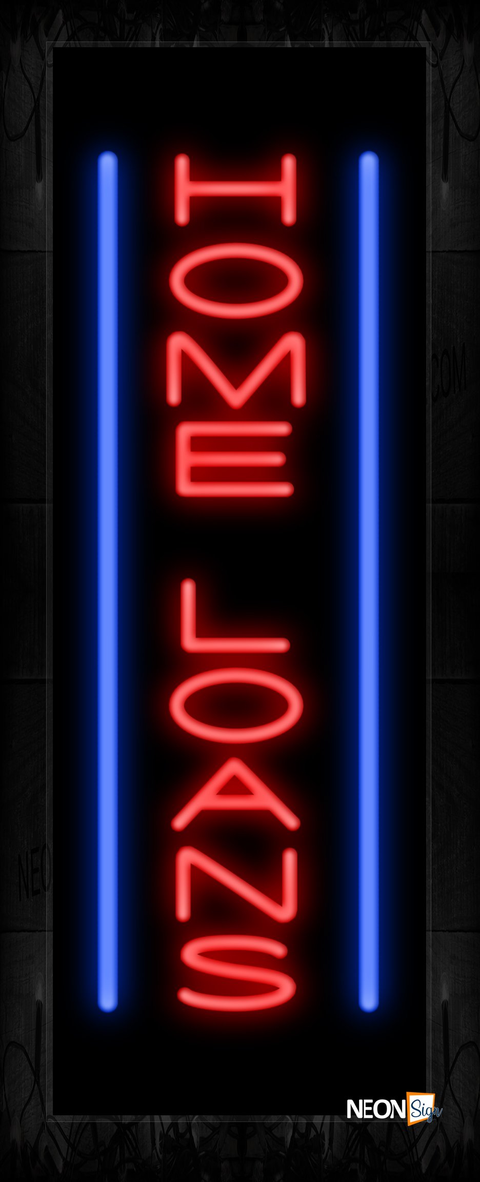 Image of 11570 Home Loans with vertical line Neon Sign 13x32 Black Backing