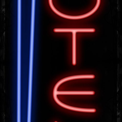 Image of 11576 Hotel with blue arrow Neon Sign_ 32x12 Black Backing
