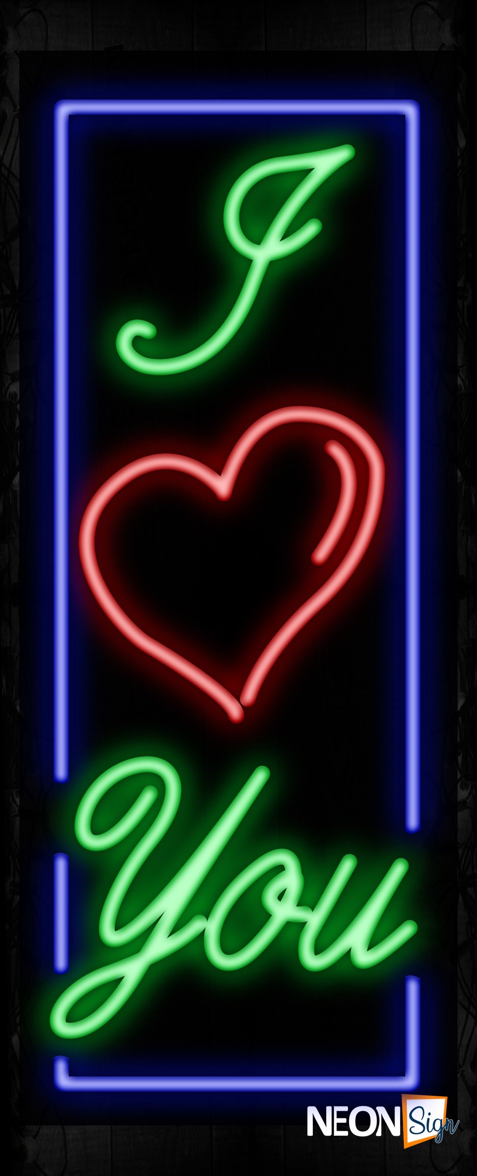 Image of 11577 I heart you with border Neon Signs_32 x12 Black Backing