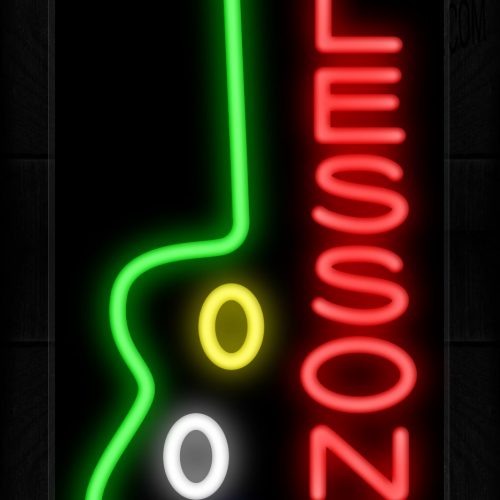 Image of 11584 Lessons with guitar logo Neon Sign 13x32 Black Backing