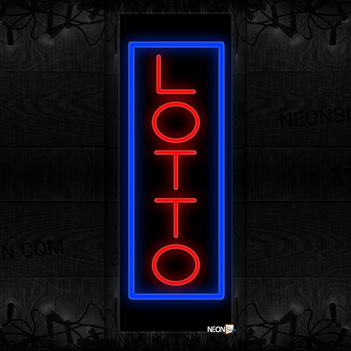 Image of 11586 Lotto in red with blue border (Vertical) Neon Sign 13x32 Black Backing(1)