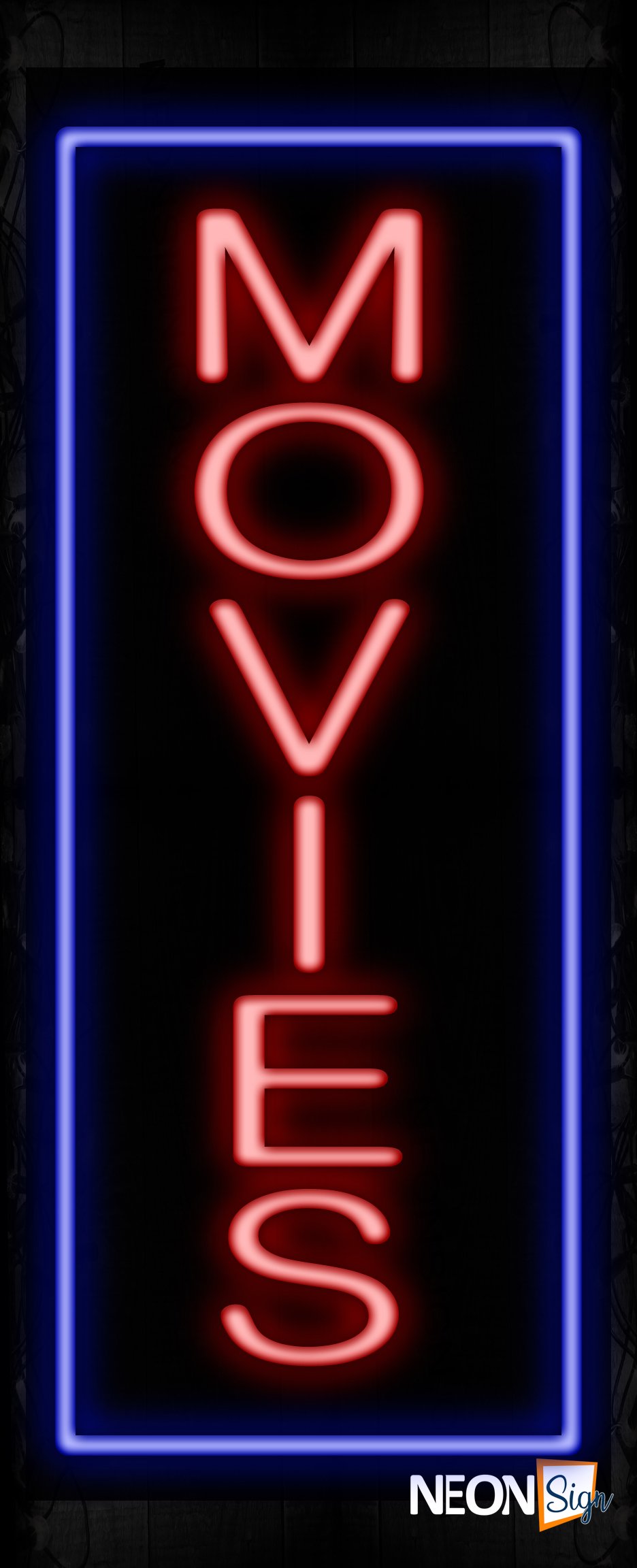 Image of 11594 Movies with border Neon Signs_32 x12 Black Backing