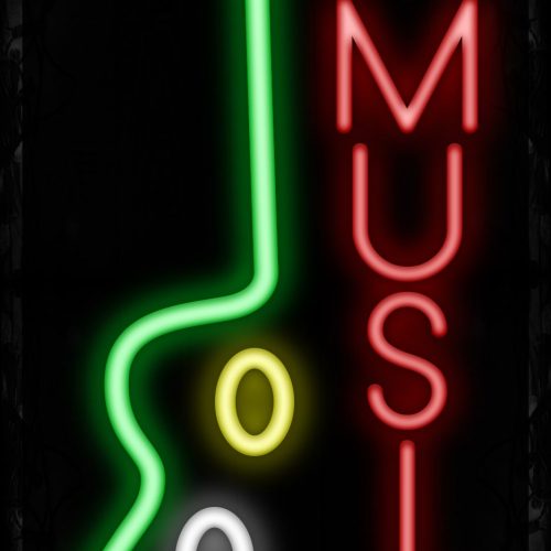 Image of 11597 Music with vertical guitar logo Neon Sign_32 x12 Black Backing