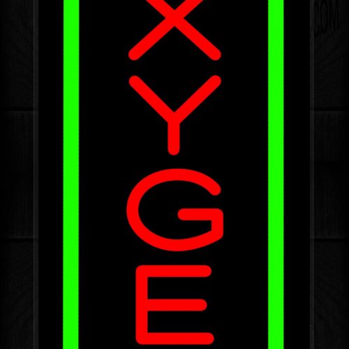 Image of 11606 Oxygen in red with green border (Vertical) Neon Sign 13x32 Black Backing