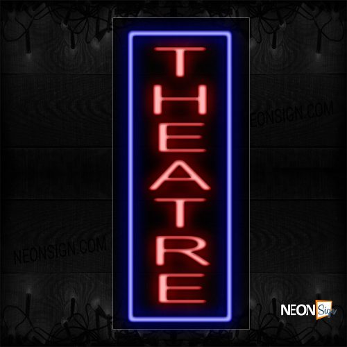 Image of 11634 Theatre with blue border Vertical Neon Sign_13x32 Black Backing