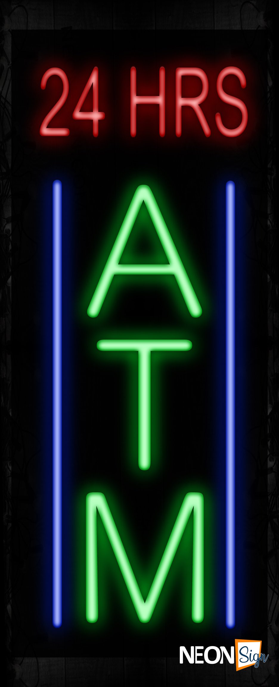 Image of 11648 Vertical 24 hrs ATM Traditional Neon_32 x12 Black Backing