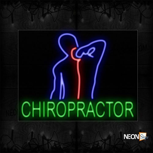 Image of 11675 Chiropractor In Green With Silhouette Neon Sign_24x31 Black Backing