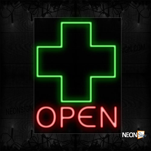Image of 11687 Open Hospital With Green Cross Traditional Neon_24x31 Black Backing