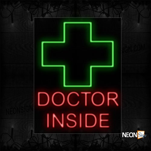 Image of 11688 Doctor Inside With Red Cross Image Vertical Border Led Bulb Sign_24x31 Black Backing