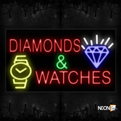 Image of 11689 Diamonds & Watches With Logo Neon Sign_20x37 Black Backing
