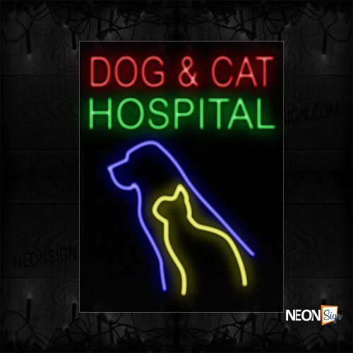 Image of 11691 Dog & Cat Hospital With Dog Cat Image Vertical Led Border Bulb Sign_24x31 Black Backing
