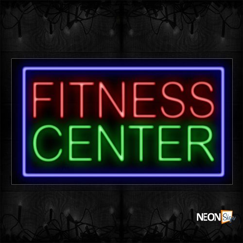 Image of 11703 Fitness Center With Blue Border Neon Sign_20x37 Black Backing