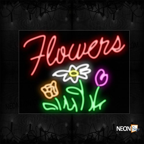 Image of 11704 Flower With Flower Logo Neon Sign_24x31 Black Backing