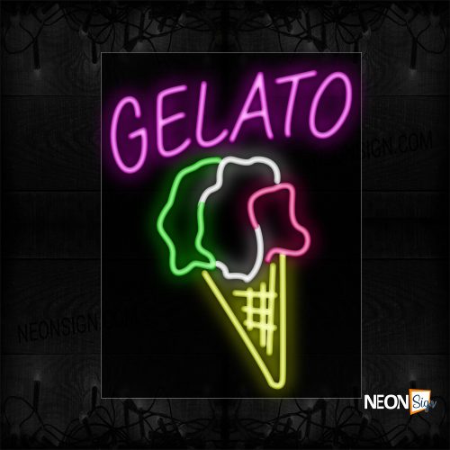 Image of 11717 Gelato With ice cream Logo Neon Signs_24x31 Black Backing