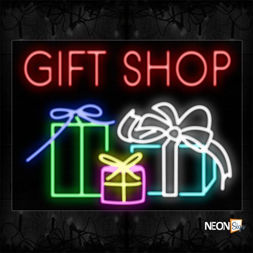 Image of 11718 Gift Shop With Gift Boxes Neon Sign_17x30 Black Backing