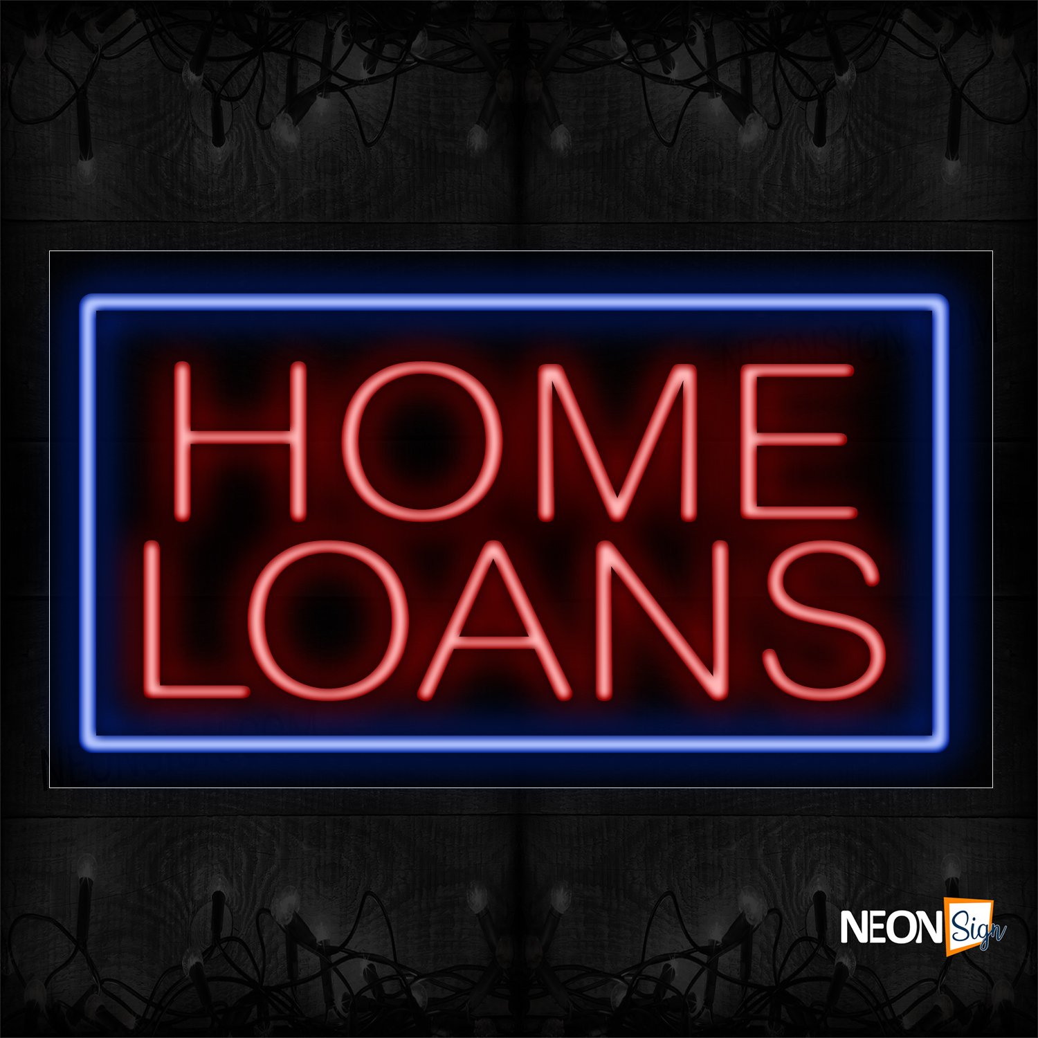 Image of 11727 Home Loans In Red With Blue Border Neon Sign_20x37 Black Backing