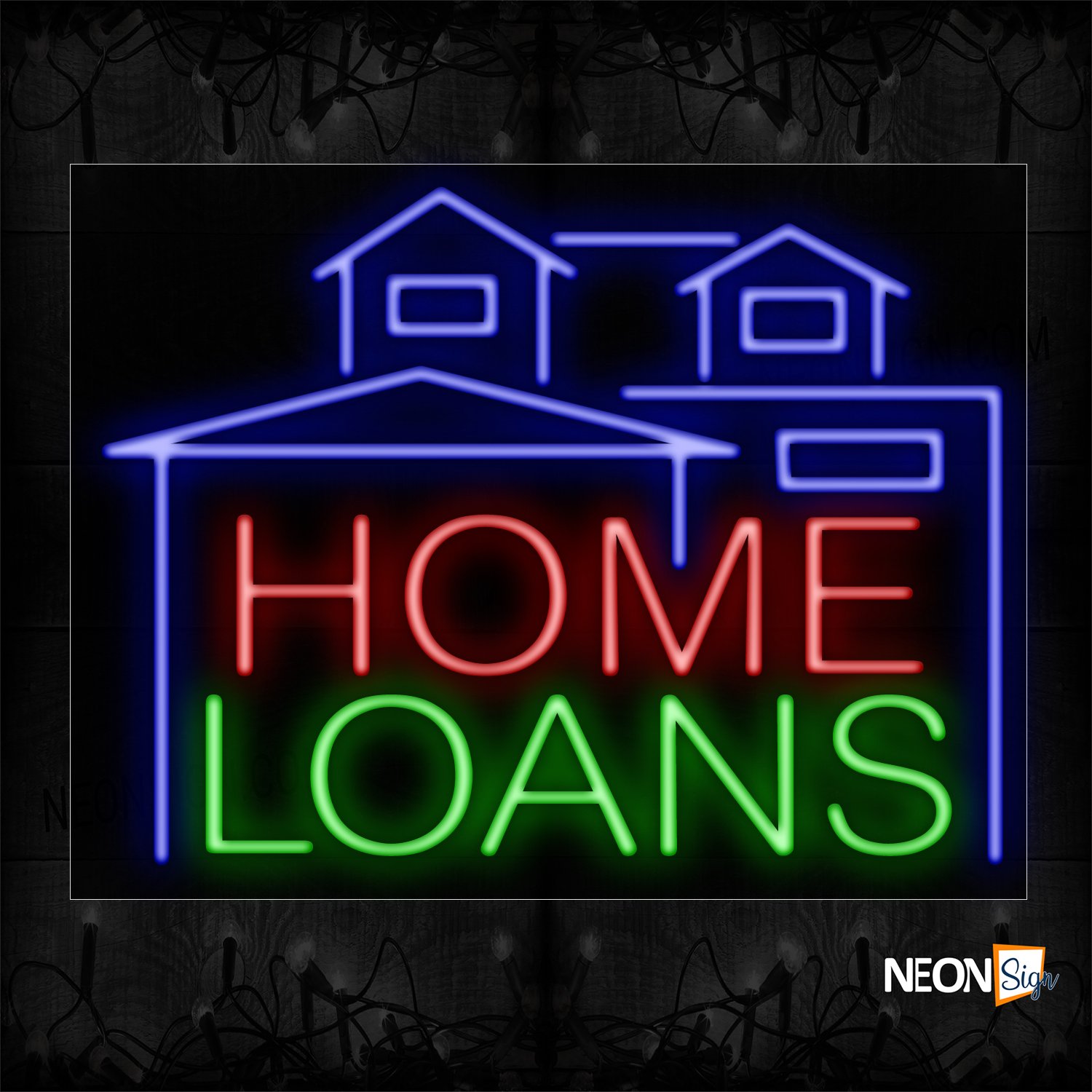 Image of 11729 Home Loans With House Logo Neon Sign_24x31 Black Backing