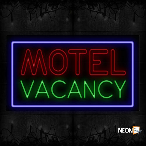 Image of 11749 Double Stroke Motel Vacancy With Blue Border Neon Sign_20x37 Black Backing