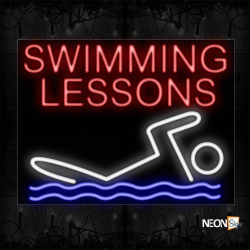 Image of 11786 Swimming Lessons With Logo Neon Sign_24x31 Black Backing