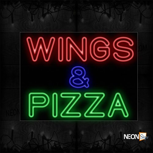Image of 11795 Double Stroke Wings & Pizza Neon Sign_24x31 Black Backing