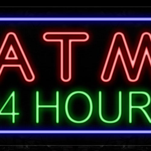 Image of 11801 Double Stroke Atm 24 Hours With Blue Border Neon Signs_20x37 Black Backing