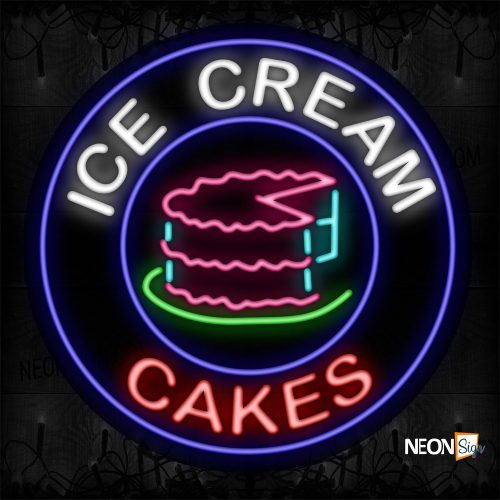 Image of 11821 Ice Cream Cakes With Cake Logo Sign Neon Signs_26x26 Contoured Black Backing