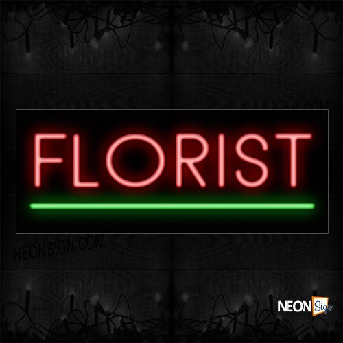 Image of 12063 Florist With Green Underline Neon Sign_10x24 Black Backing