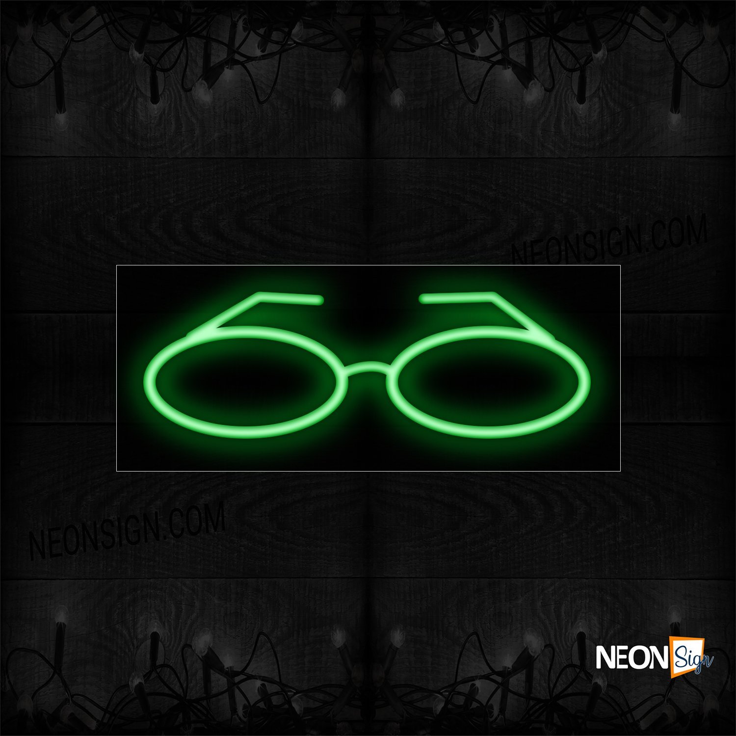 Image of 12070 Eyeglass Logo In Green Neon Sign_10x24 Black Backing