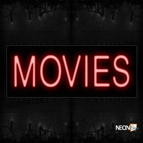 Image of 12104 Movies In Red Neon Sign_10x24 Black Backing