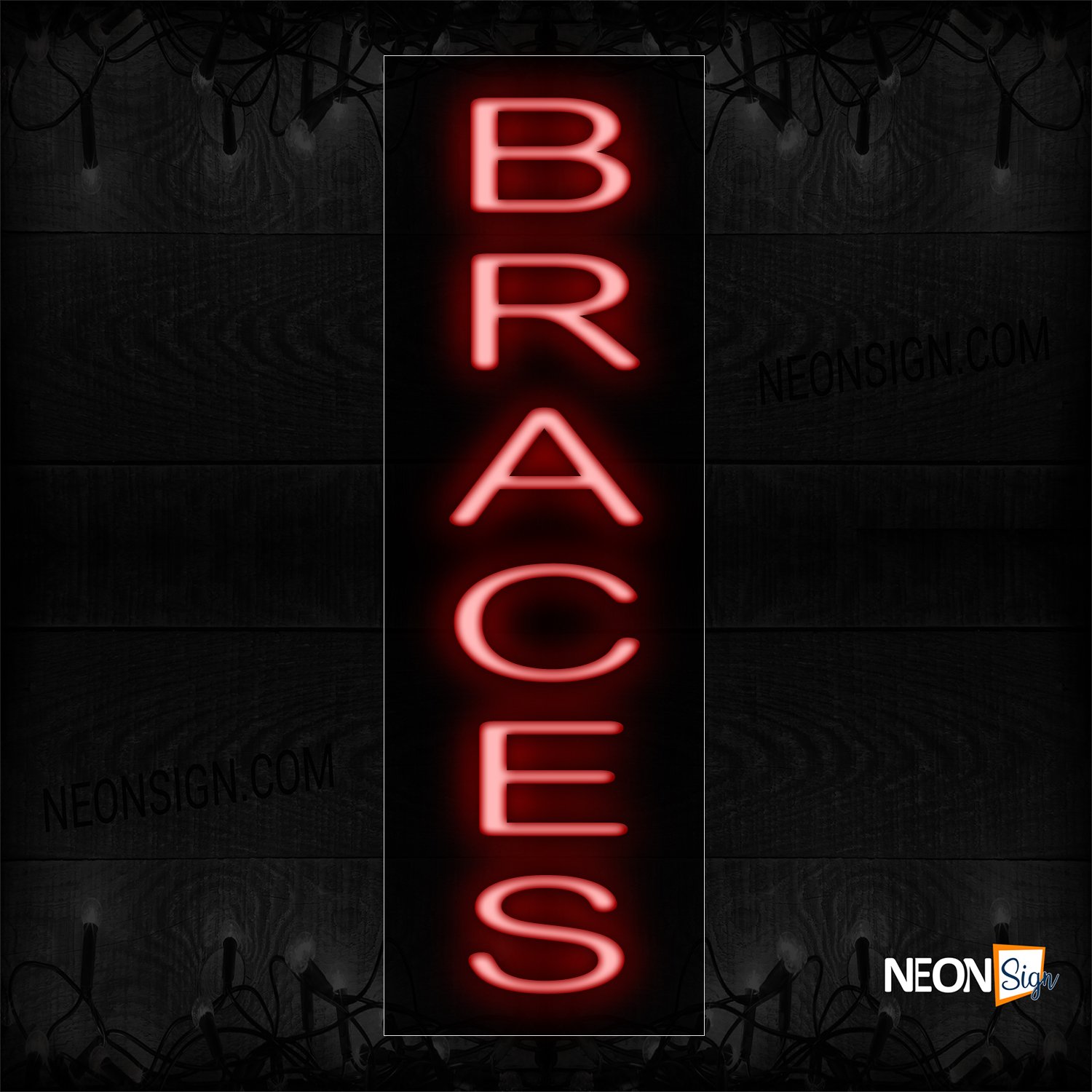 Image of 12205 Braces With Vertical Border Led Bulb Sign_8x24 Black Backing