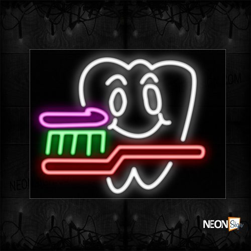 Image of 12223 Toothbrush And Teeth Logo Neon Sign_18x15 Black Backing