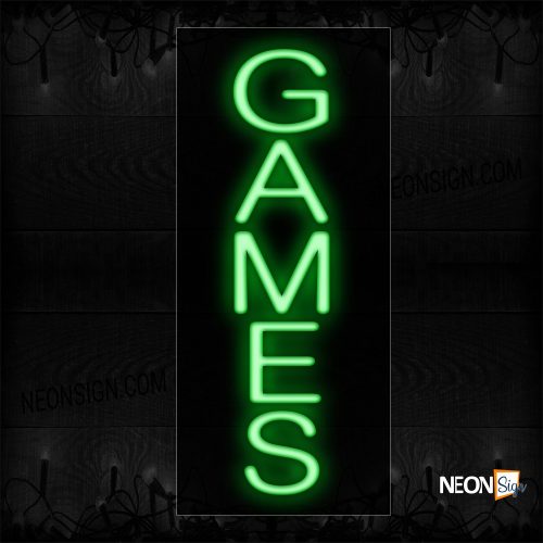 Image of 12237 Games In Green (Vertical) Neon Sign_8x24 Black Backing