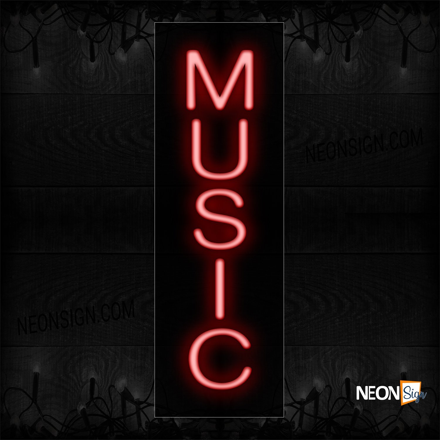 Image of 12265 Music Neon Sign - Vertical_8x24 Black Backing