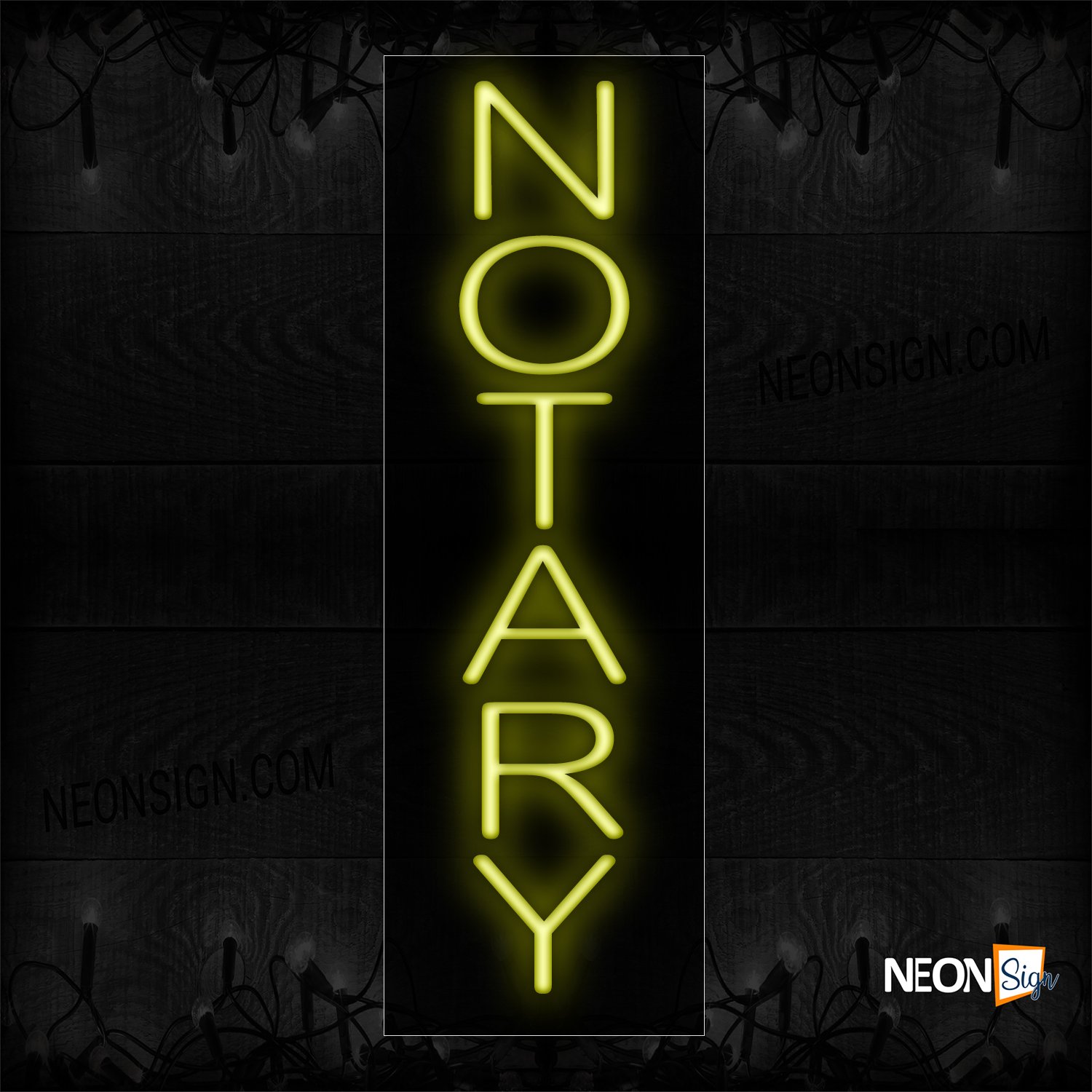 Image of 12268 Notary In Yellow Neon Sign_8x24 Black Backing