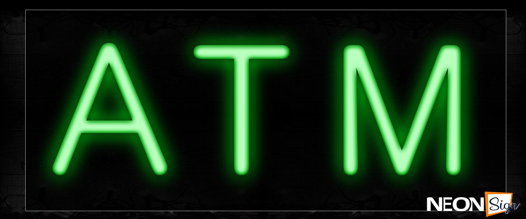 Image of 12327 Atm In Green Neon Signs_10x24 Black Backing