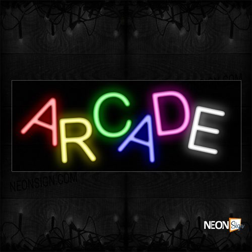 Image of 12328 Colorful Arcade with Red, Yellow, Green, Blue, Pink And White Neon Sign_10x24 Black Backing