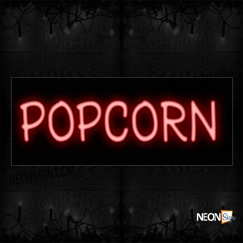 Image of 12392 Popcorn In Red Neon Sign_10x24 Black Backing