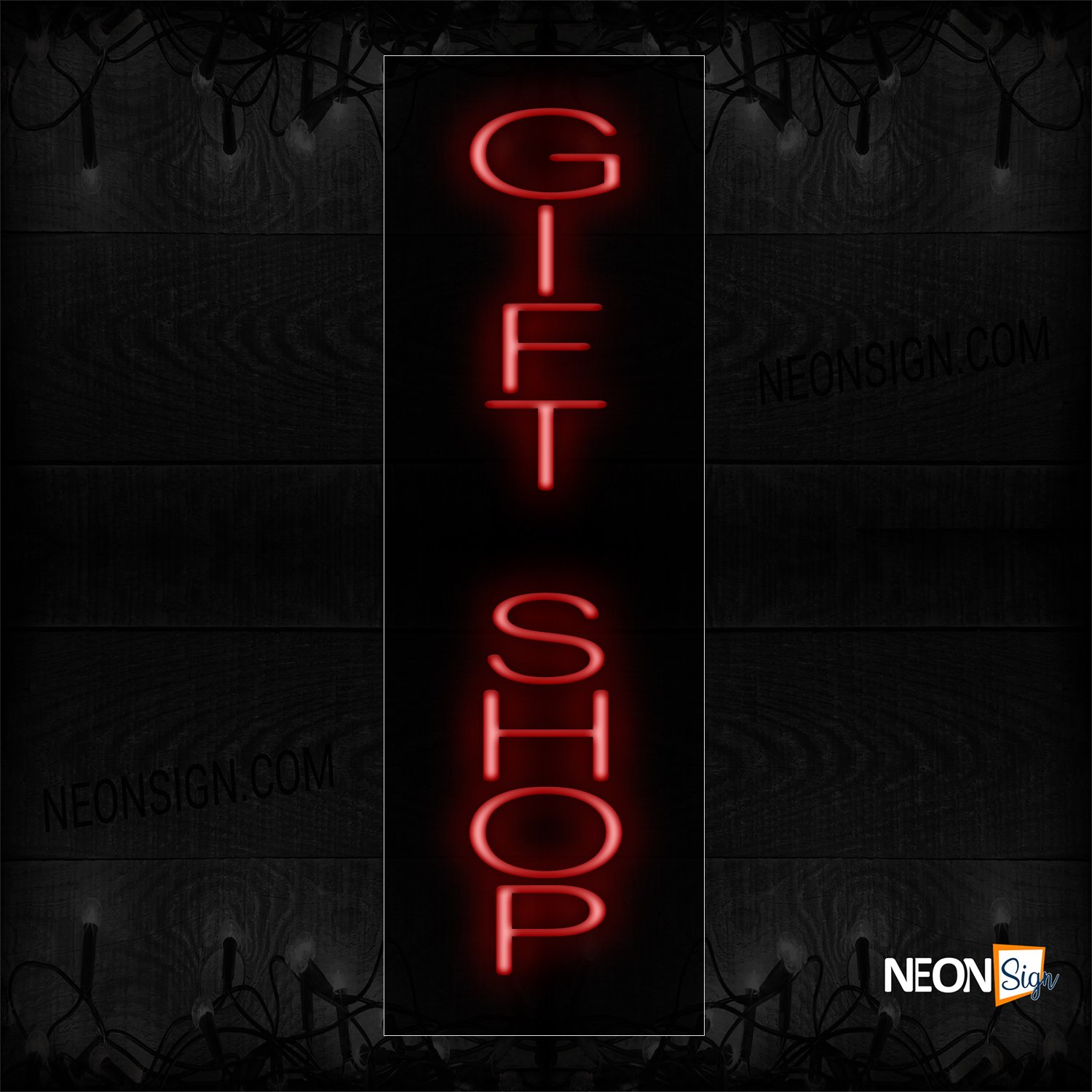 Image of 12436 Gift Shop In Red (Vertical) Neon Sign_8x32 Black Backing