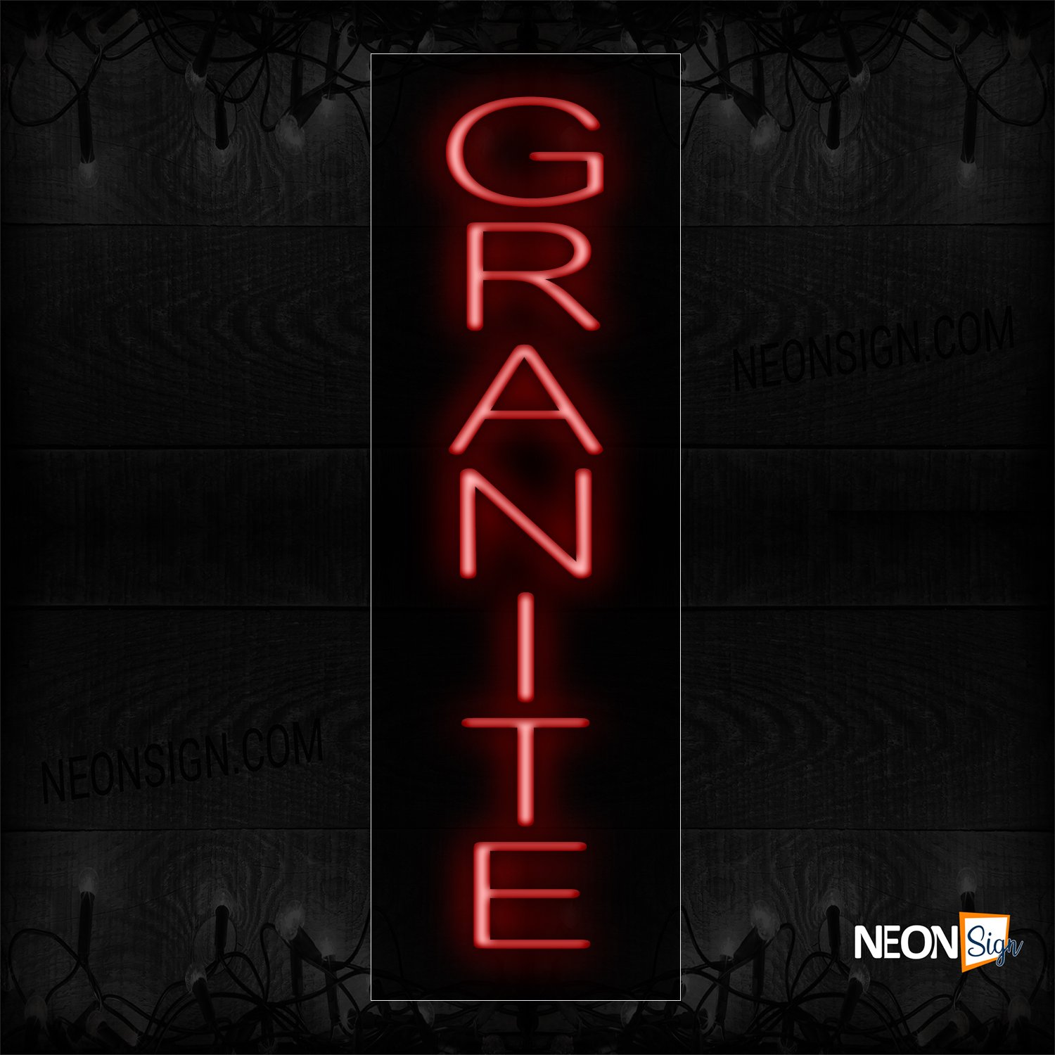 Image of 12438 Granite In Red (Vertical) Neon Sign_8x27 Black Backing