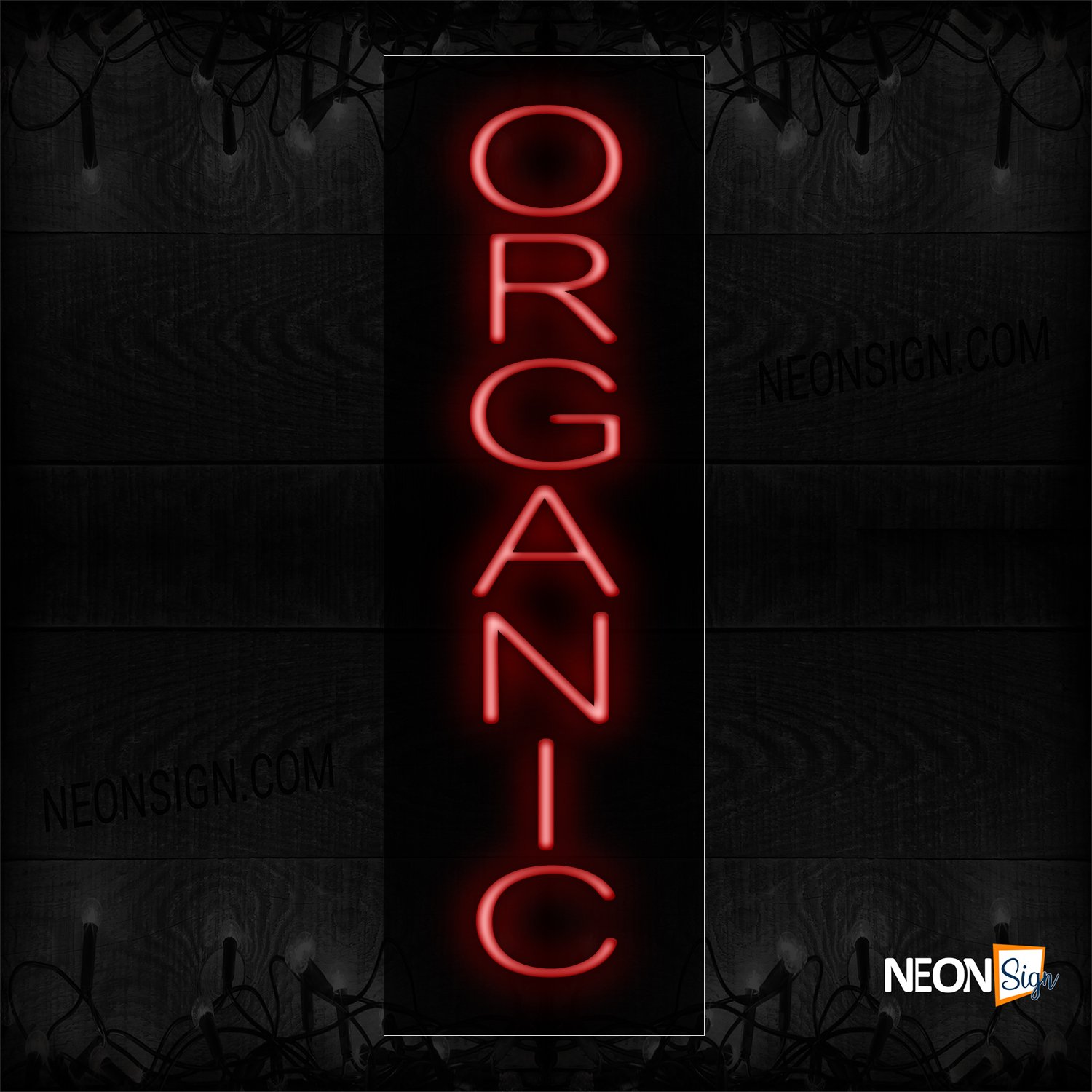 Image of 12454 Organic in red vertical Neon Sign_8x27 Black Backing