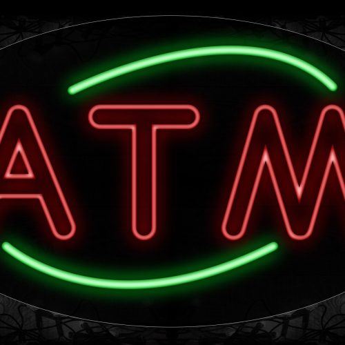Image of 14019 Atm With Arc Border Neon Signs_17x30 Contoured Black Backing