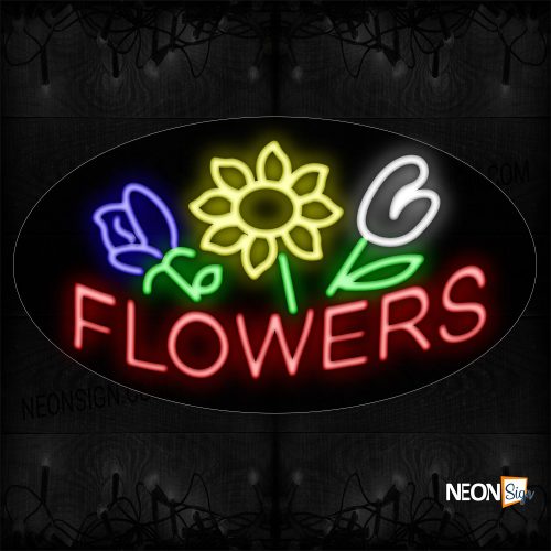 Image of 14042 Flowers With Sunflower And Tulip On An Ellipse Traditional Neon_17x30 Contoured Black Backing