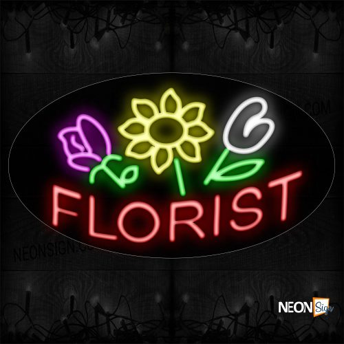 Image of 14043 Florist With Colorful Flower Logo Neon Sign_17x30 Contoured Black Backing