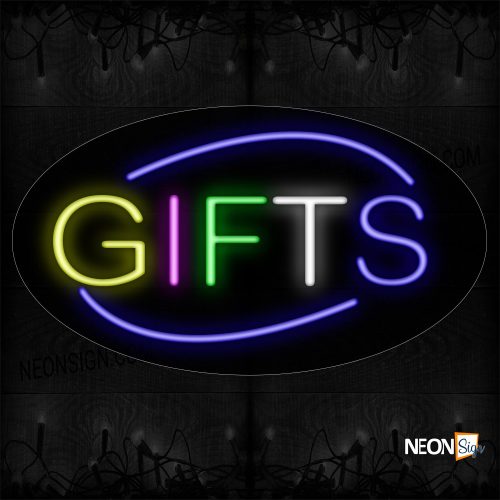 Image of 14045 Colorful Gift With Arc Border Neon Sign_17x30 Contoured Black Backing