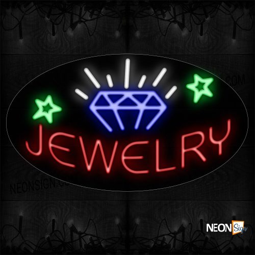 Image of 14051 Jewelry In Red With Logo Neon Sign_17x30 Contoured Black Backing