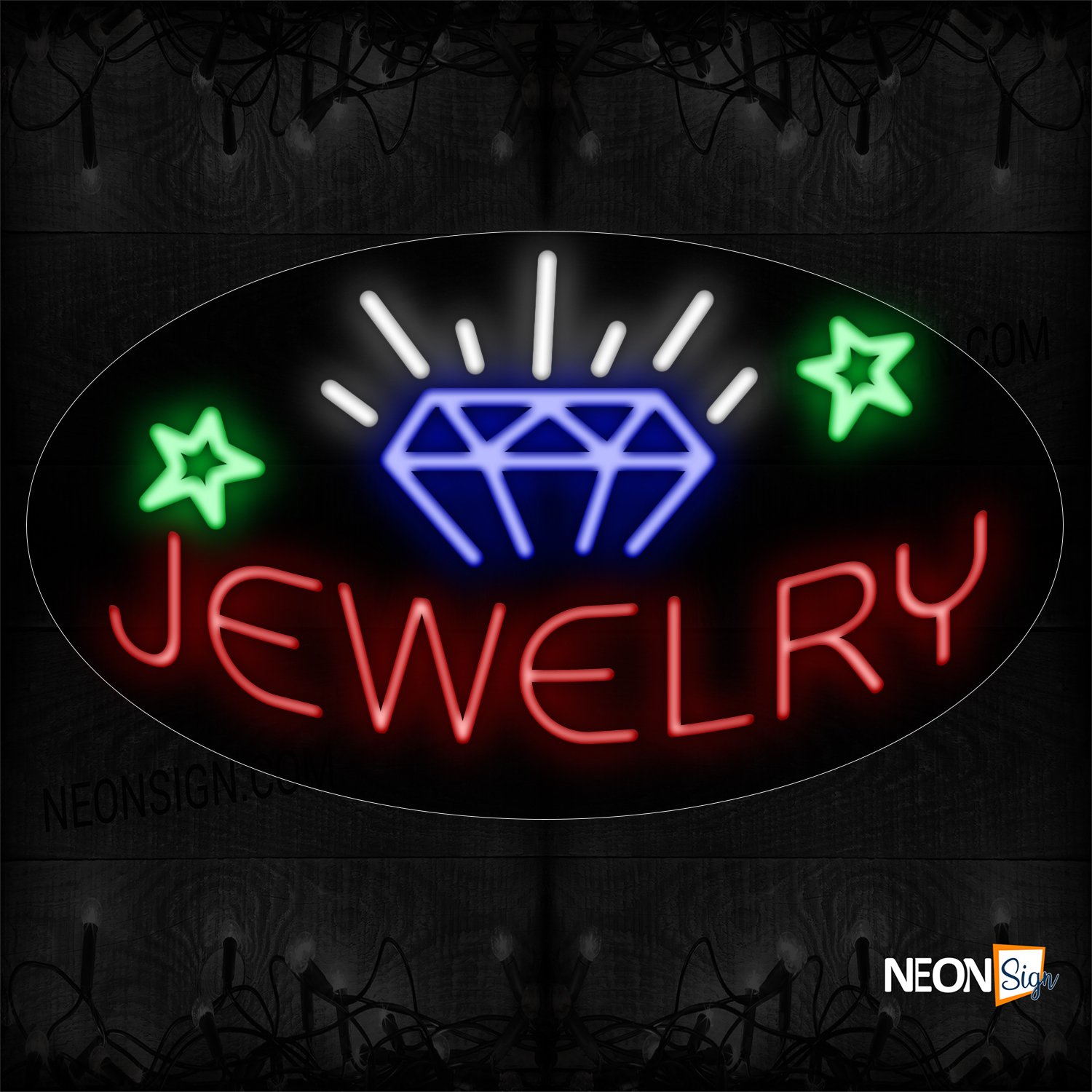 Image of 14051 Jewelry In Red With Logo Neon Sign_17x30 Contoured Black Backing