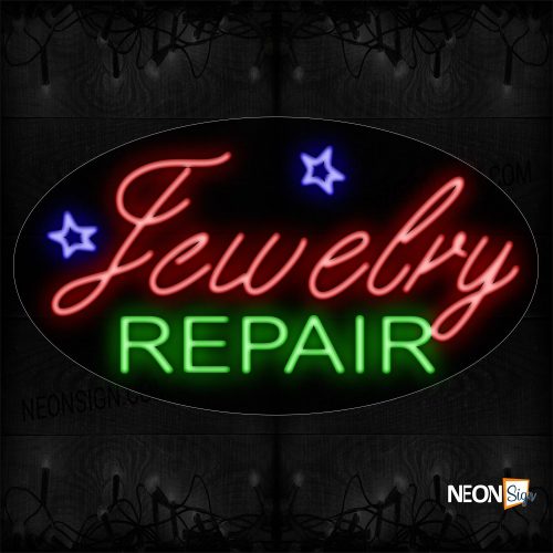 Image of 14052 Jewelry Repair With Star Sign Logo Neon Sign_17x30 Contoured Black Backing